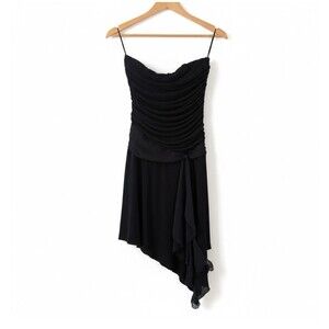 Wishes Women's Strapless Dress, Size M Black with Ruched Asymmetrical Cocktail